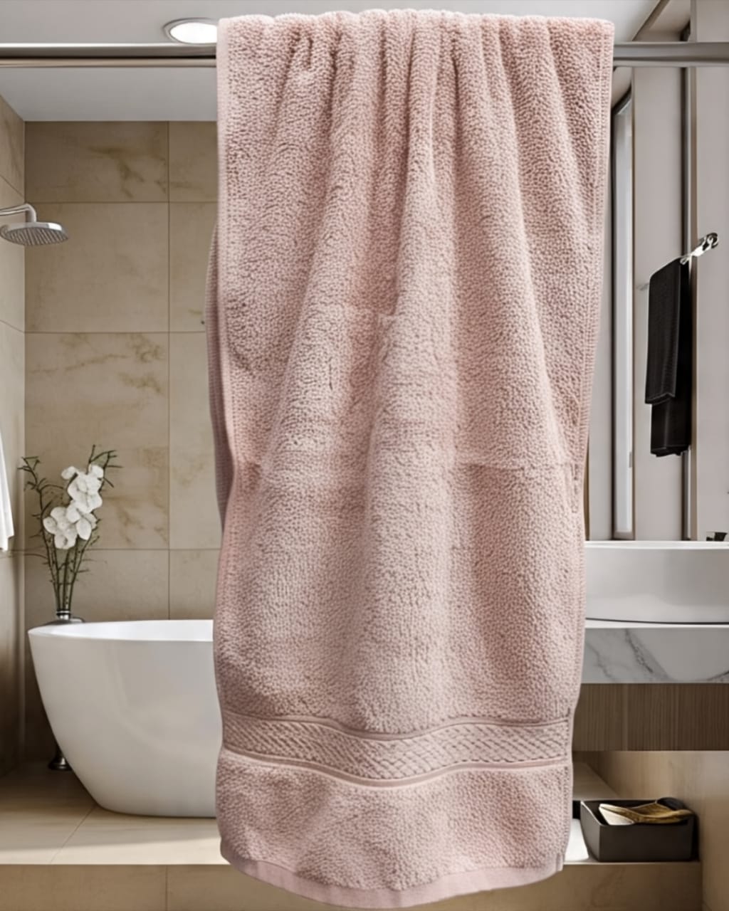 Premium Light Pink Bath Towel – 100% Cotton, Soft & Lightweight, Highly Absorbent