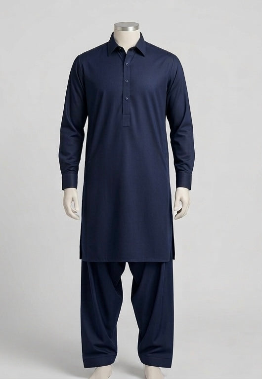 Men Navy Blue stairup stitched Wash & wear fabric