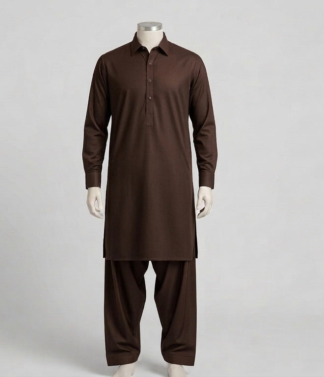 Men coffee brown stairup Stitched Wash & wear fabric