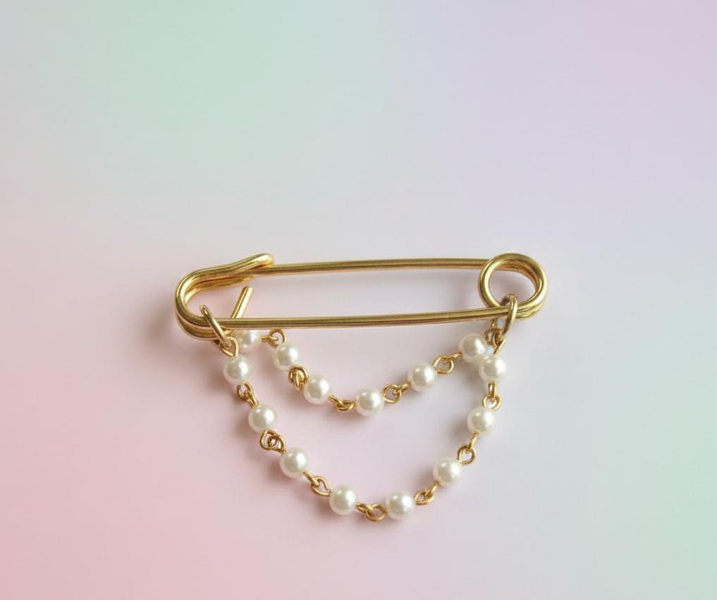 1 Pcs Safety Pearls Chain Brooch