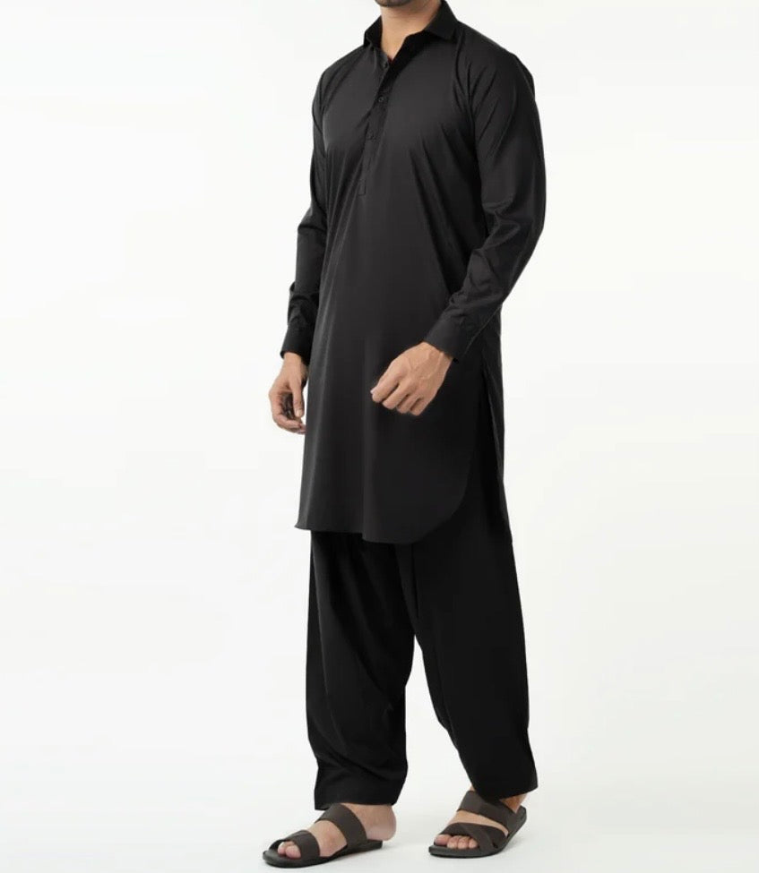 Men jet Black stairup stitched Wash & wear fabric