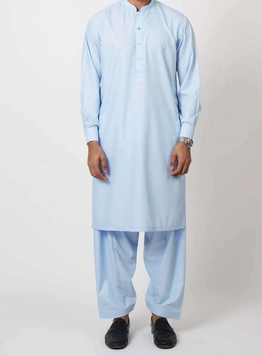 Men Sky Blue stairup stitched Wash & wear fabric