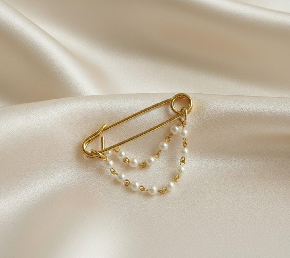 1 Pcs Safety Pearls Chain Brooch