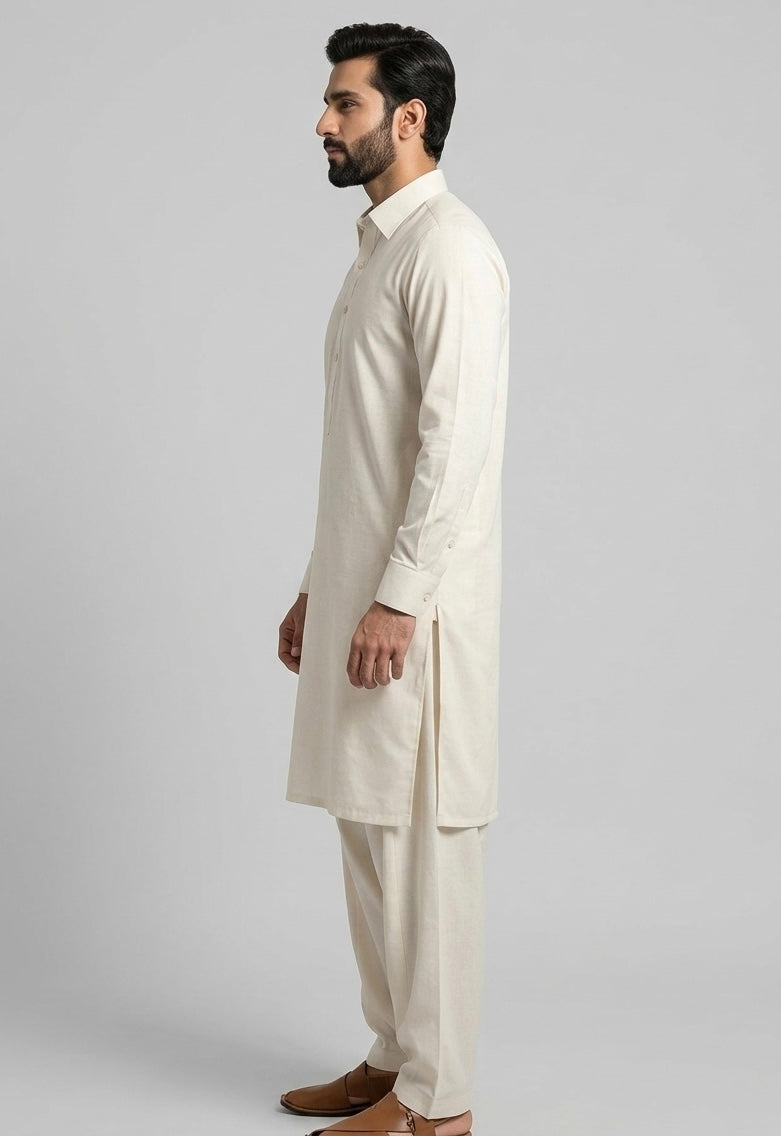 Men Cream stairup stitched Wash & wear fabric