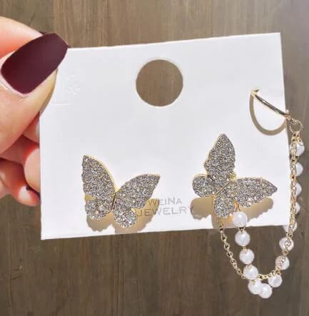 Crystal Butterfly Pearl Drop Earrings