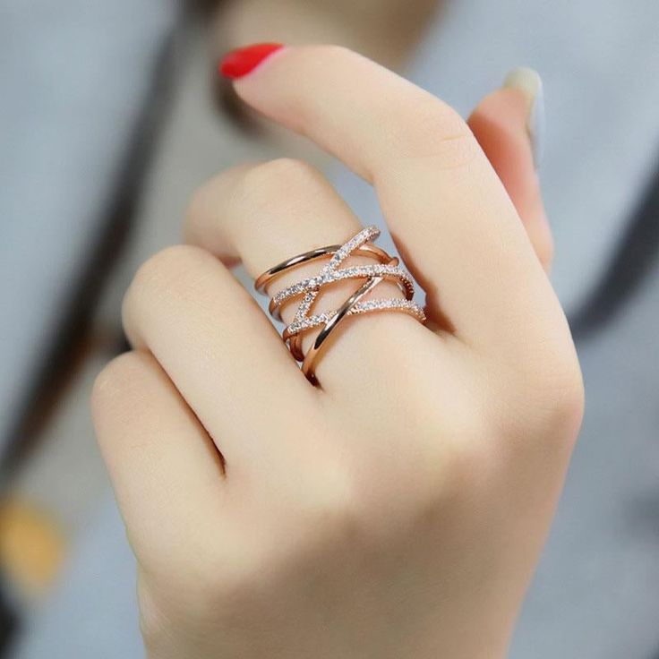 Criss Cross Diamond Stone Ring