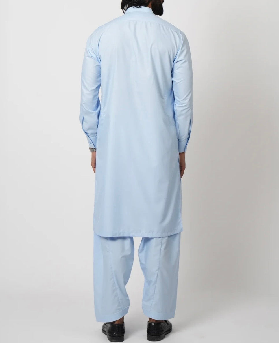 Men Sky Blue stairup stitched Wash & wear fabric