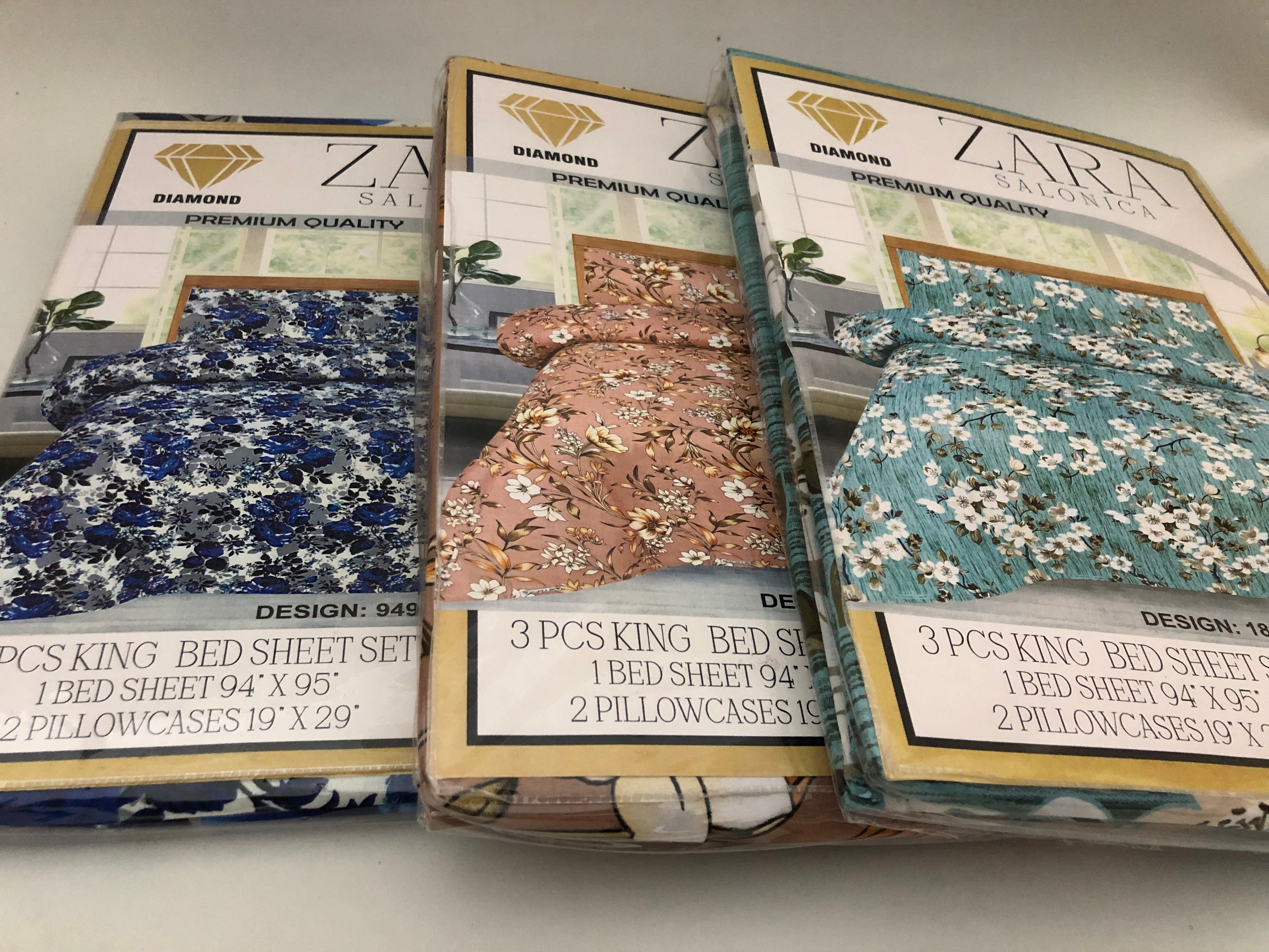 Pack of three (Blue ,zinc ,brown) Printed Cotton king size Bedsheet – Modern Designs for a Perfect Sleep