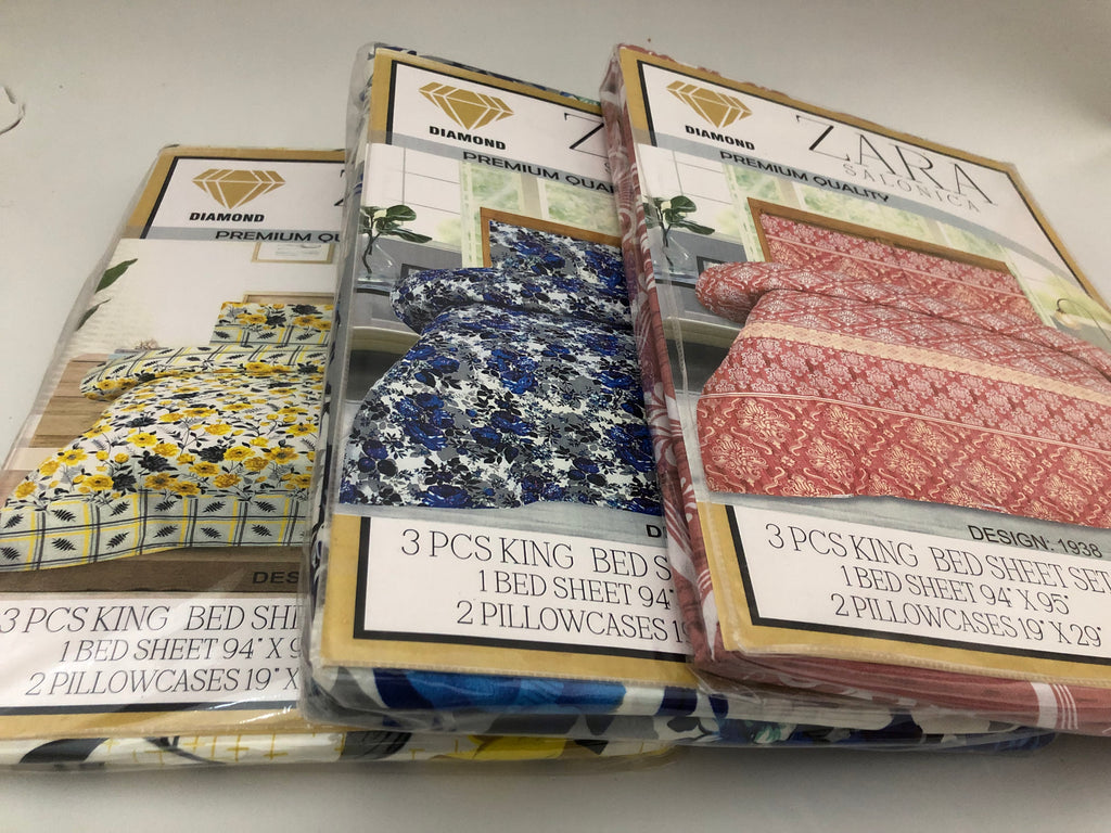 Pack of three (yellow , Blue , red) Printed Cotton king size Bedsheet – Modern Designs for a Perfect Sleep