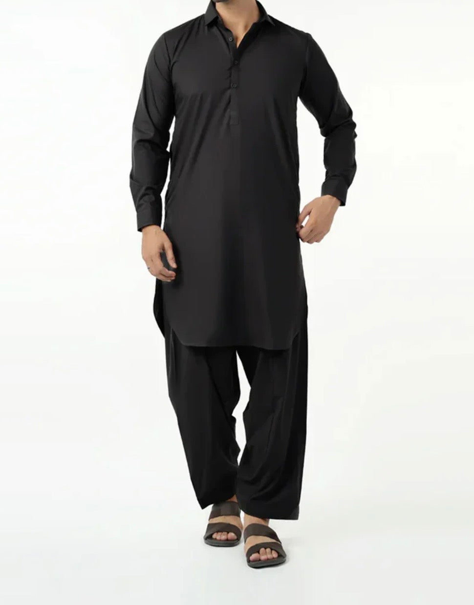 Men jet Black stairup stitched Wash & wear fabric