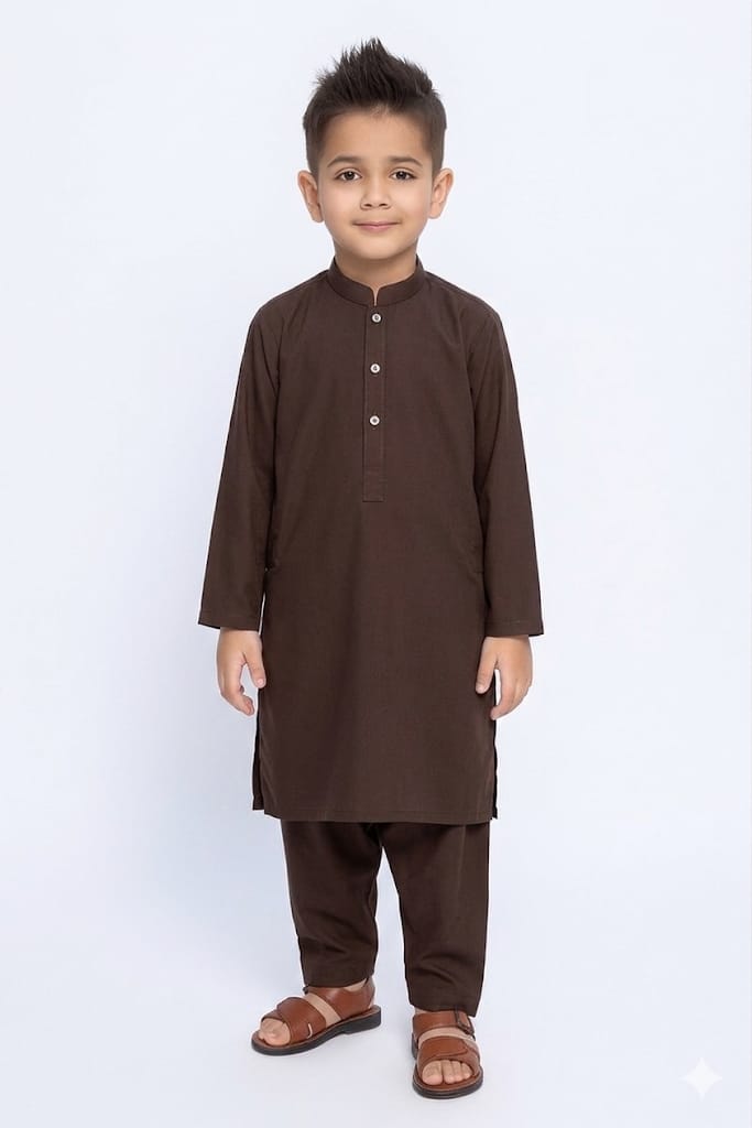Boys Blended Shalwar Kameez Dark Brown