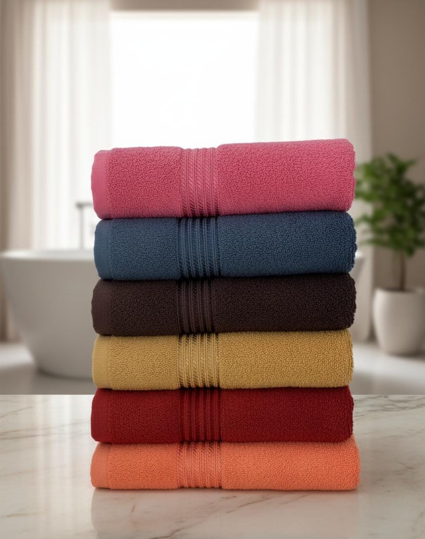 6 towels( (27*54 inches XL size) Maroon, Blue ,dark Brown ,Mustard  , pink , peach ) Premium Bath Towel – 100% Cotton, Soft & Lightweight, Highly Absorbent