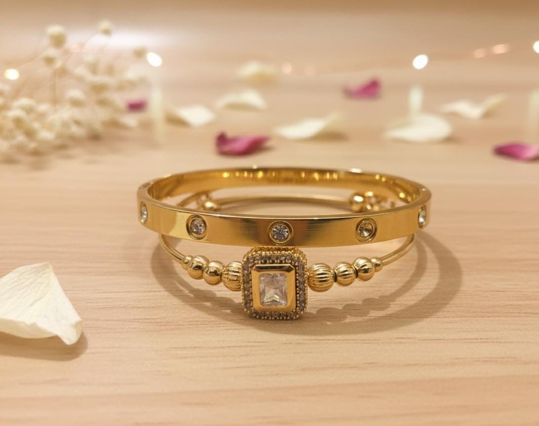 Waterproof 2 pcs Premium cuff and stone studded bracelet