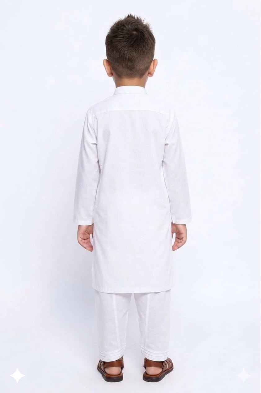 Boys Blended Shalwar Kameez Solid White