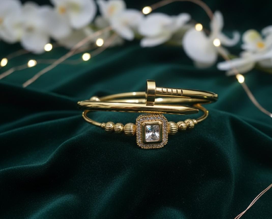 Waterproof 2 pcs premium cuff and stone studded bracelet