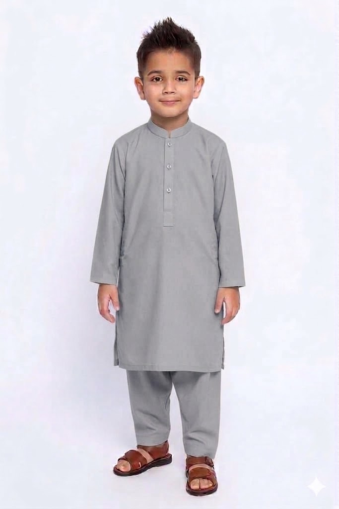 Boys Blended Shalwar Kameez Grey