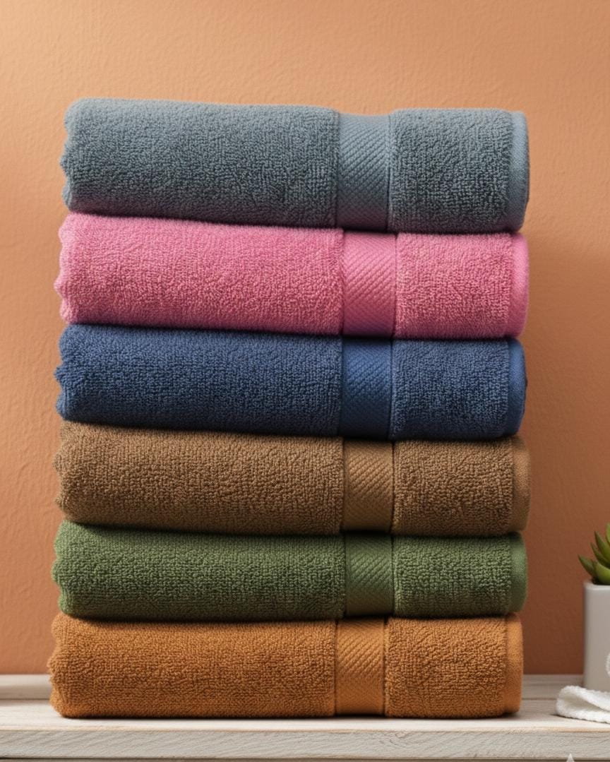 6 towels diamond ( still blue ,baby pink ,royal blue ,brown,green , Mustard) Premium Bath Towel – 100% Cotton, Soft & Lightweight, Highly Absorbent