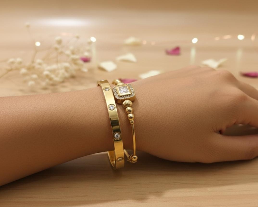 Waterproof 2 pcs Premium cuff and stone studded bracelet