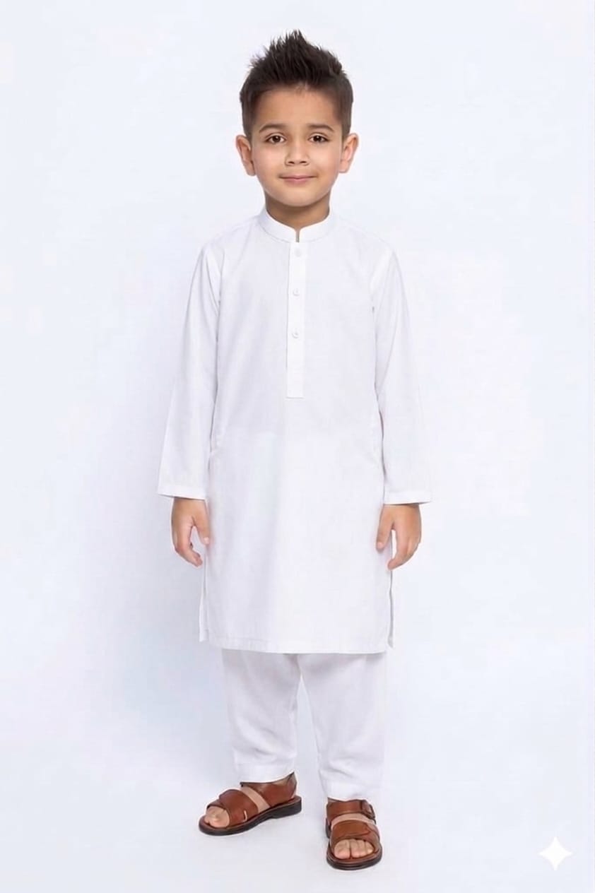 Boys Blended Shalwar Kameez Solid White