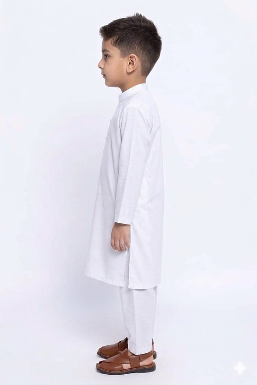 Boys Blended Shalwar Kameez Solid White