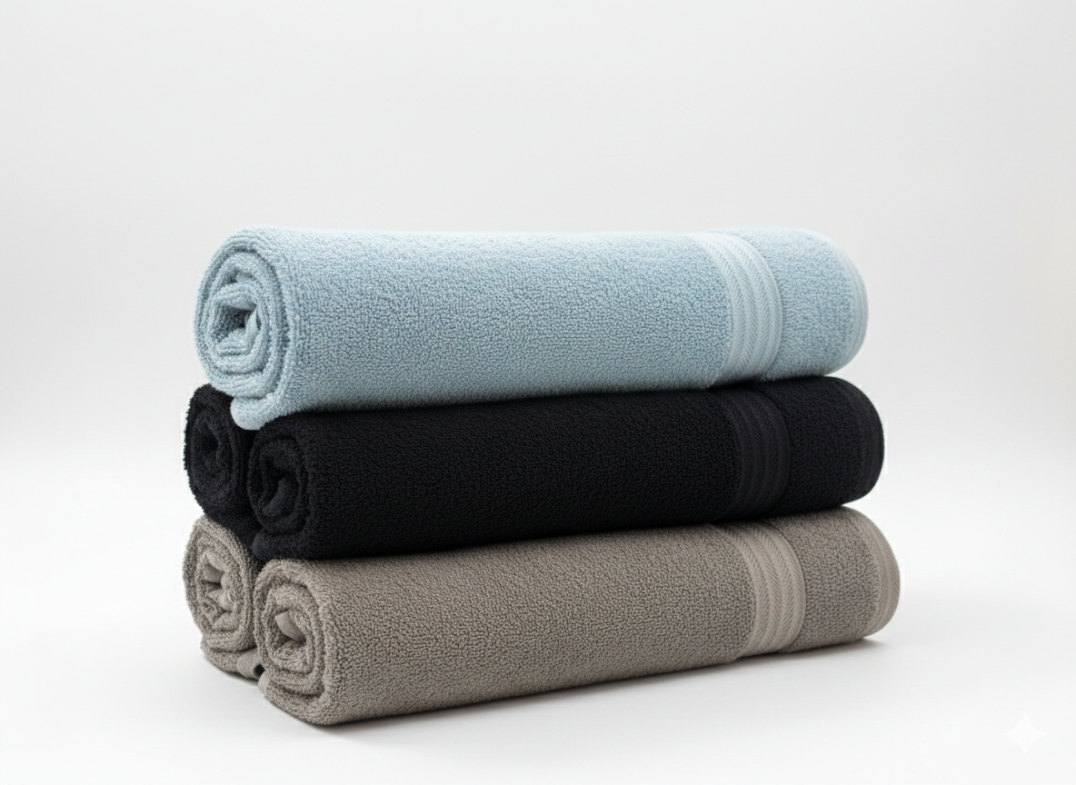 3 XXL Bath Sheet Towels (40×60 inches)
Colors: sky Blue , black, grey
Material: 100% Cotton Export          Quality for Europe Pack