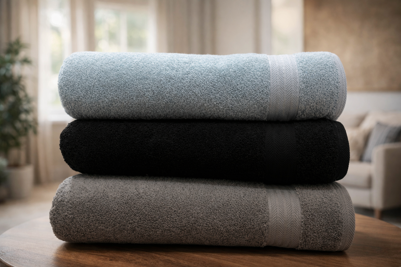 3 XXL Bath Sheet Towels (40×60 inches)
Colors: sky Blue , black, grey
Material: 100% Cotton Export          Quality for Europe Pack
