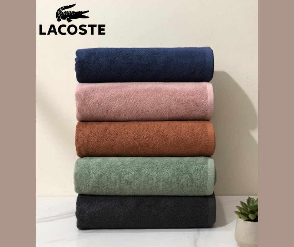 5 XXL Bath Sheet Towels (40×60 inches) LACosta leftover
Colors: Navy blue ,Tea pink ,mint green ,wooden Brown , charcoal grey 
Material: 100% Cotton Export