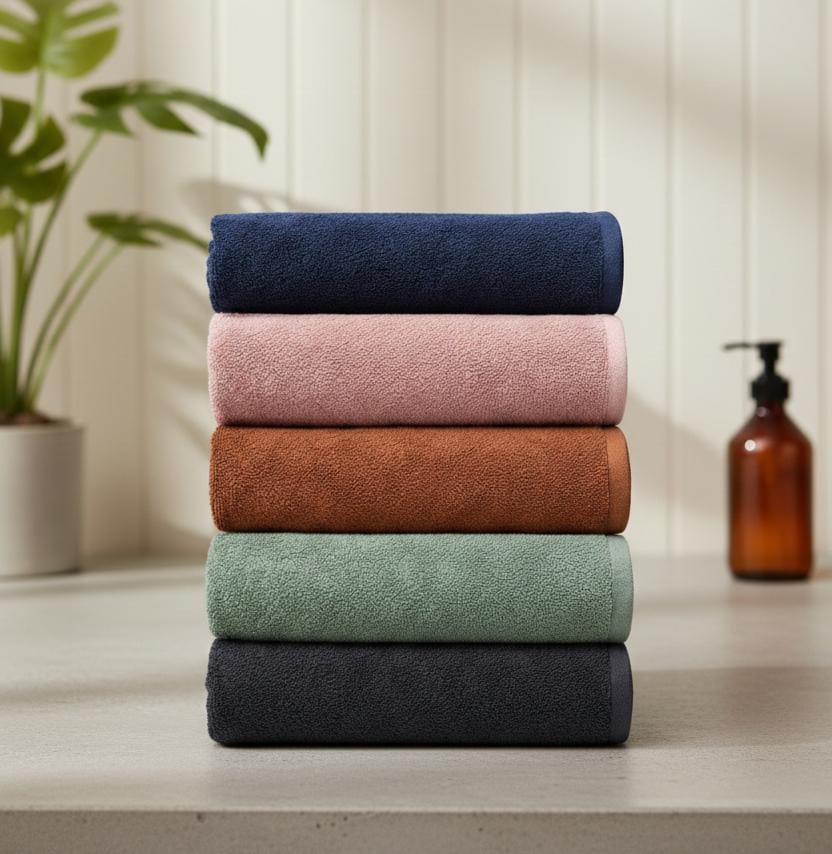 5 XXL Bath Sheet Towels (40×60 inches) LACosta leftover
Colors: Navy blue ,Tea pink ,mint green ,wooden Brown , charcoal grey 
Material: 100% Cotton Export